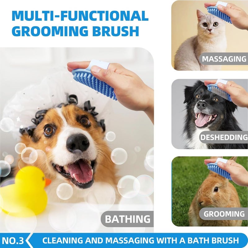 KUEIOX Bath Grooming Kit with Hair Brush, Towel & Scrubber Gloves - 6-in-1 Slicker Brush for Shedding Dogs & Cats, Blue - Image 4